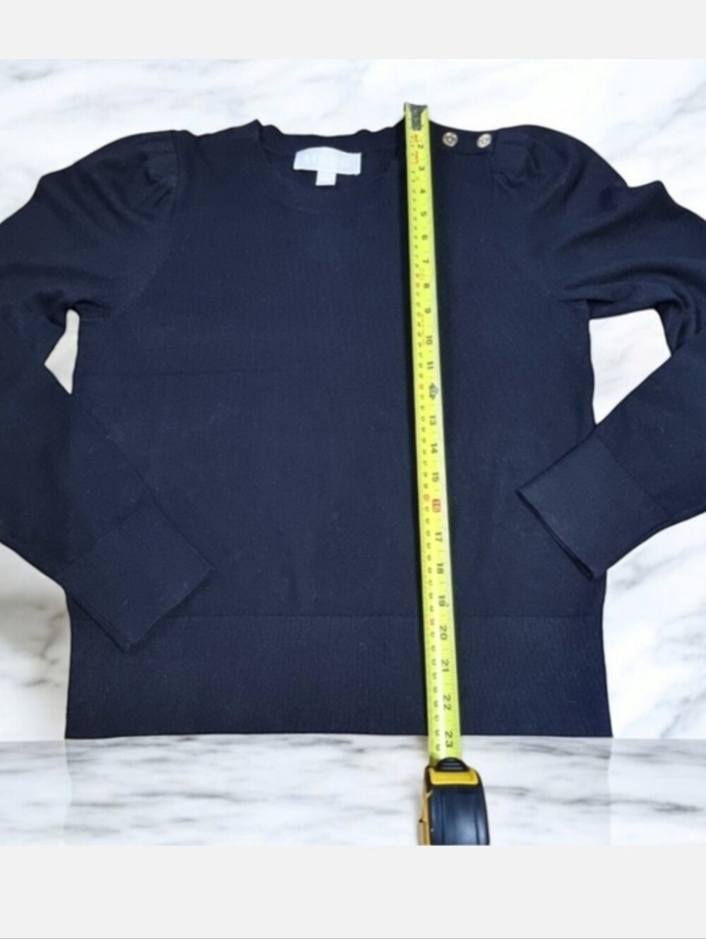 Michael Kors Classic Black Puff Shoulder Women's Sweater with Shoulder Buttons - Picture 7 of 7